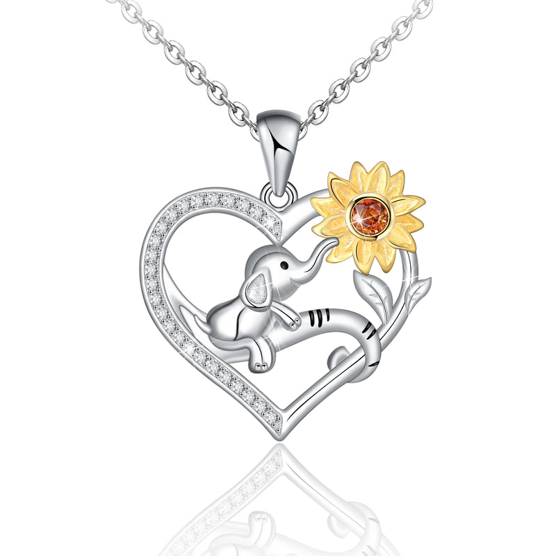 Lucky Elephant Sunflower Sterling Silver Necklace