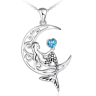 Mermaid Crescent Moon Sterling Silver Necklace