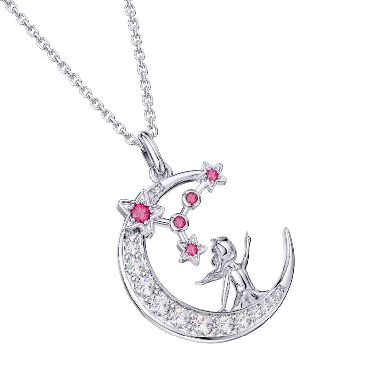 Zodiac Cancer 12 Constellation Birthstone Necklace Sterling Silver