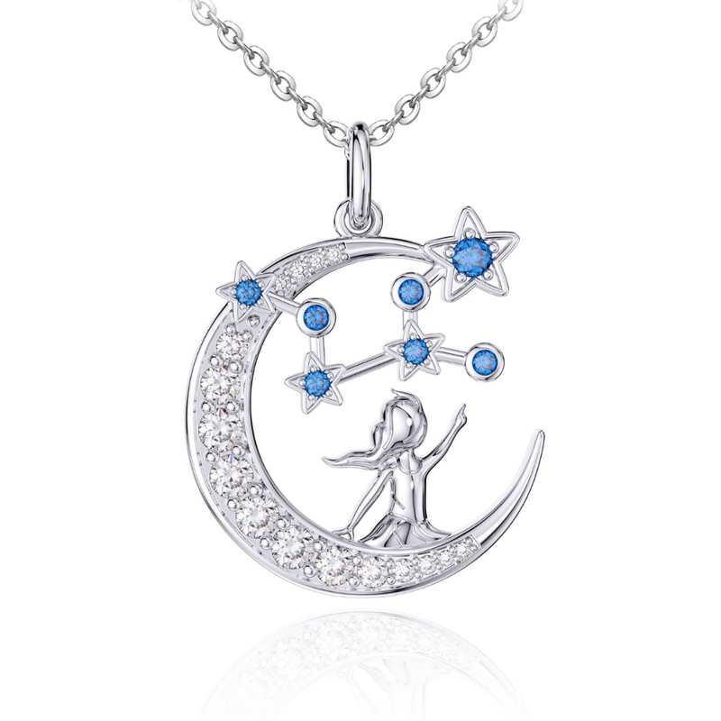 Zodiac Virgo 12 Constellation Birthstone Necklace Sterling Silver