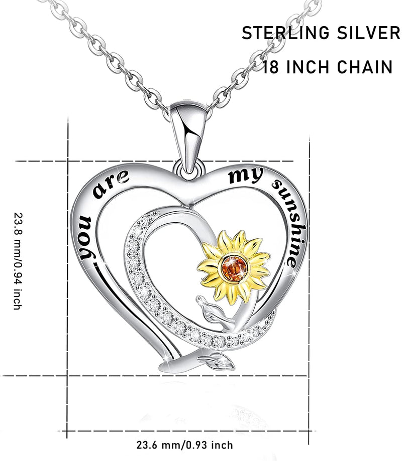 Sunflower Double Heart Sterling Silver Necklace