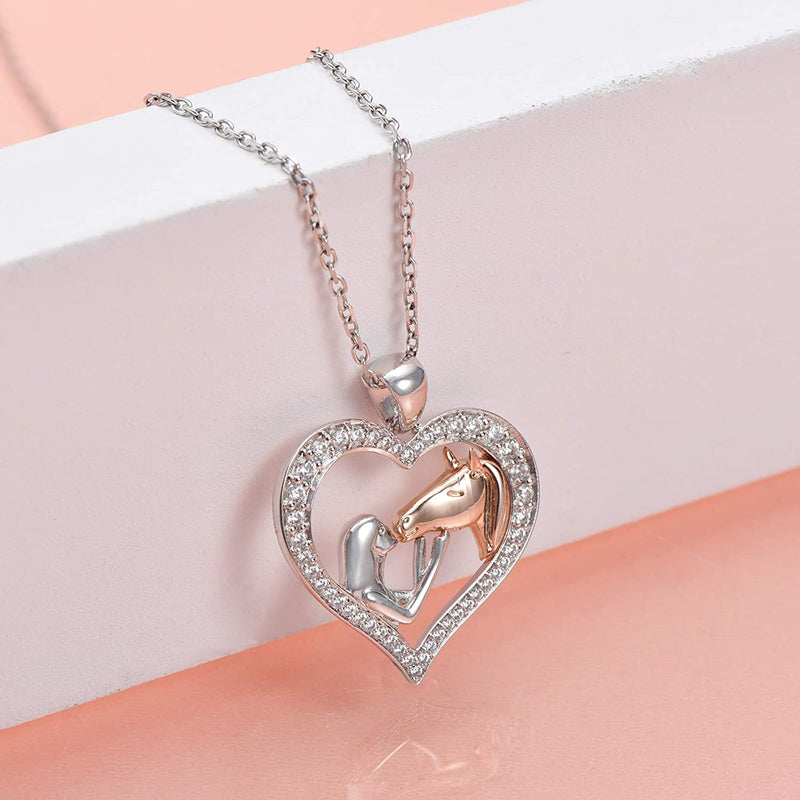 Girls And Horse Heart Sterling Silver Necklace