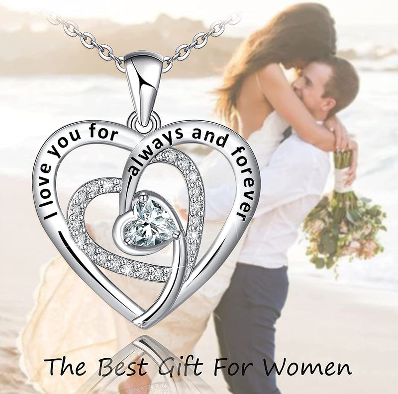 Double Heart With Zircon Sterling Silver Necklace