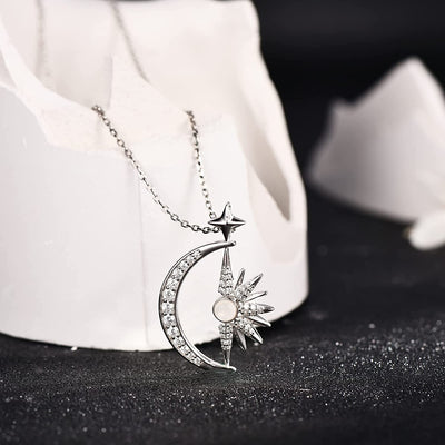 Crescent Moon and Sun Star Sterling Silver Necklace