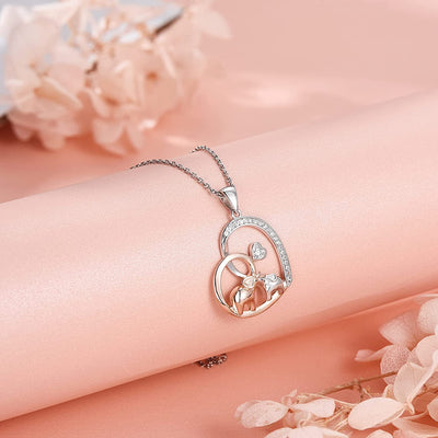 Double Elephant Love Heart Sterling Silver Necklace
