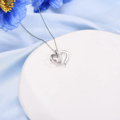 Ribbon Love Heart Sterling Silver Necklace