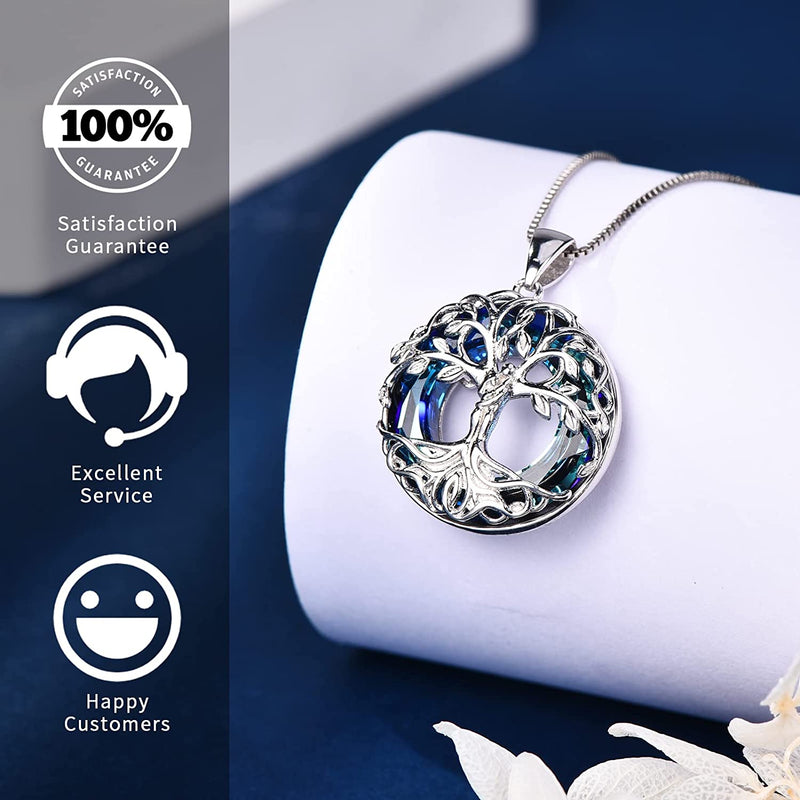 Tree of Life With Circle Crystal Sterling Silver Necklace