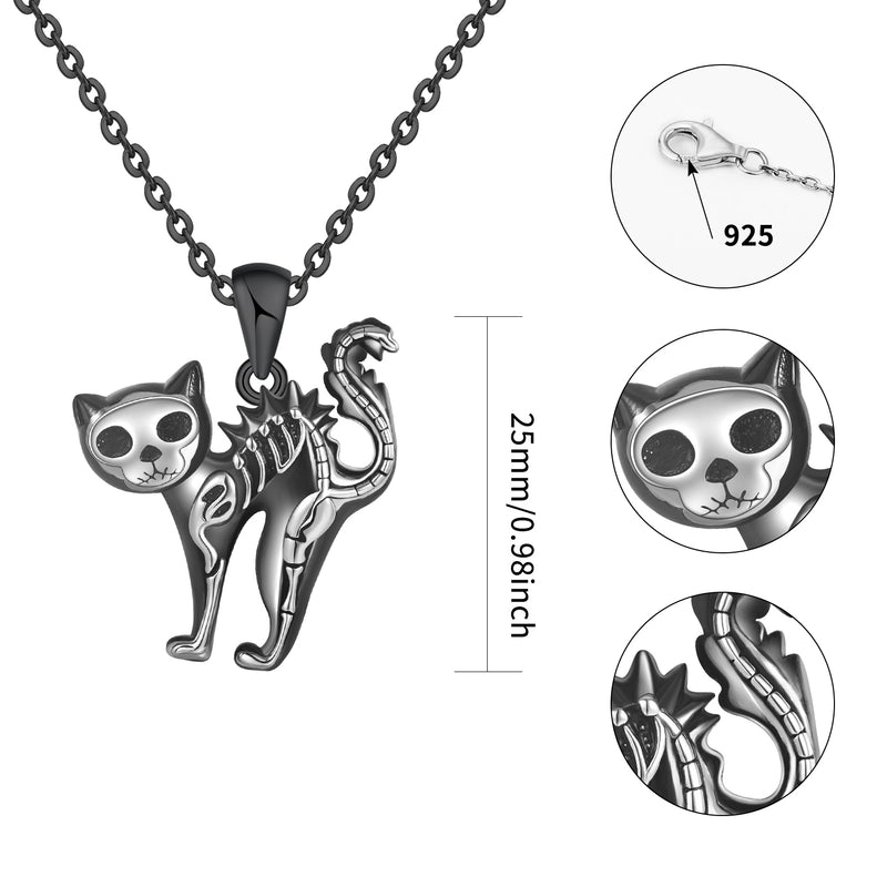 Halloween Black Tom Cat Sterling Silver Necklace