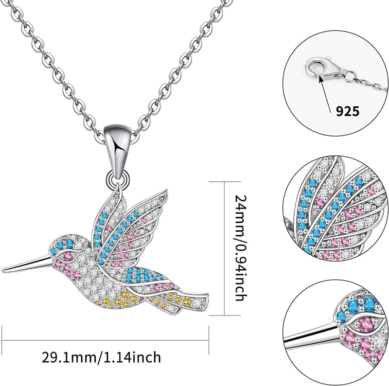 Colorful Gemstone Hummingbird Sterling Silver Necklace