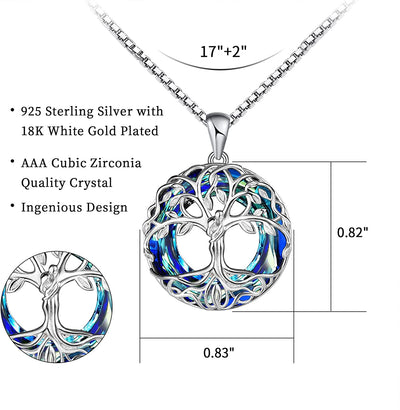 Tree of Life With Circle Crystal Sterling Silver Necklace