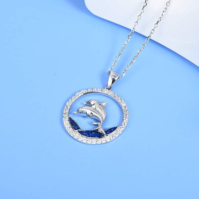 Double Dolphin Sterling Silver Necklace