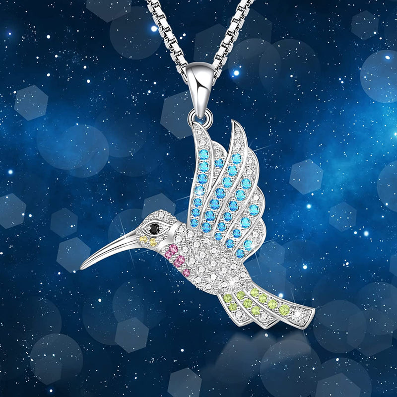 Colorful Hummingbird Sterling Silver Necklace
