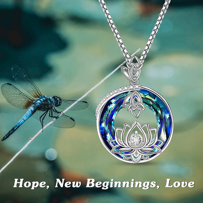 Lotus Circle Crystal Sterling Silver Necklace