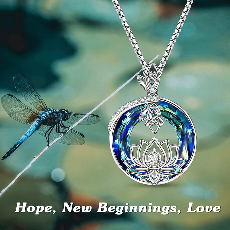 Lotus Circle Crystal Sterling Silver Necklace