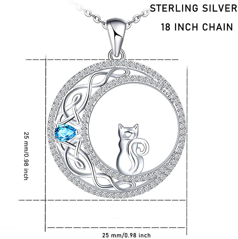 Celtic Moon Cat Sterling Silver Necklace
