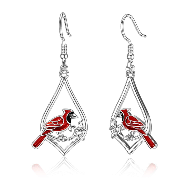 DISTANCE Cardinal Red Bird Drop Dangle Sterling Silver Earrings