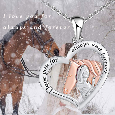 Horse And Girl Sterling Silver Heart Necklace