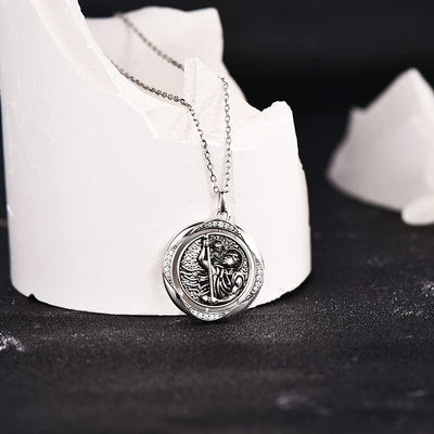 St Christopher Amulet Sterling Silver Necklace