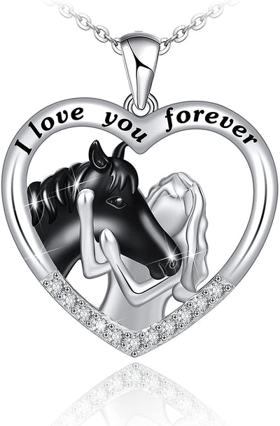 Lucky Horse And Girls Heart Sterling Silver Necklace