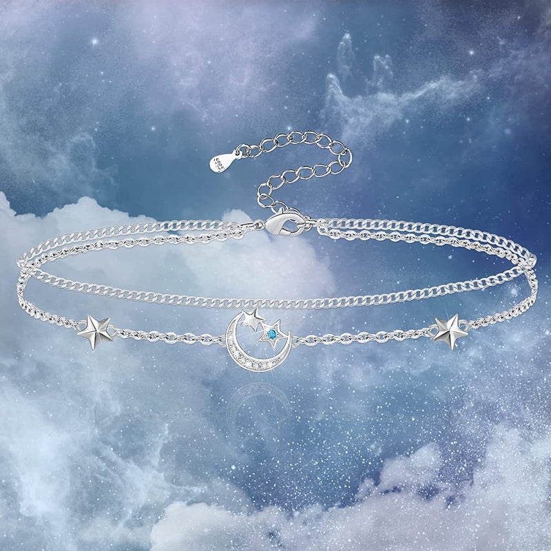 Moon And Star Sterling Silver Anklet