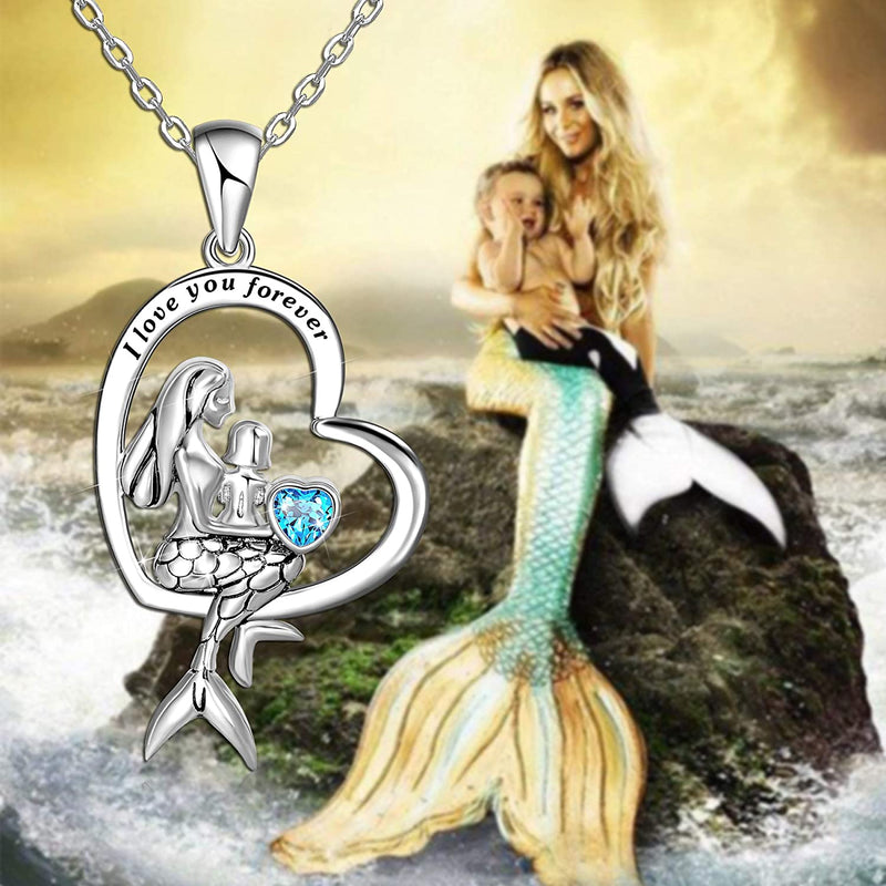 Double Mermaid Love Heart Sterling Silver Necklace