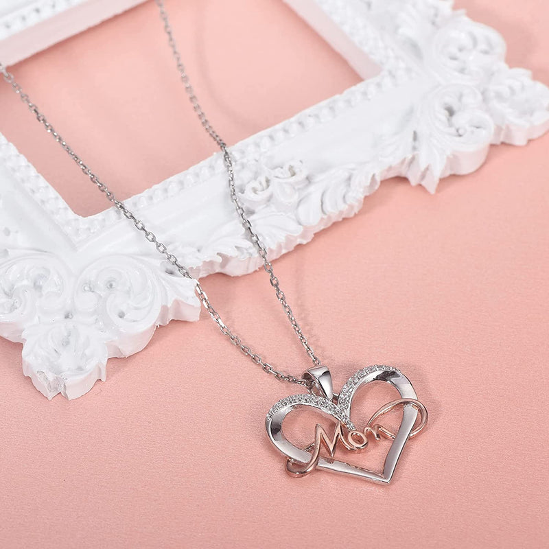 Mom Love Heart Sterling Silver Necklace