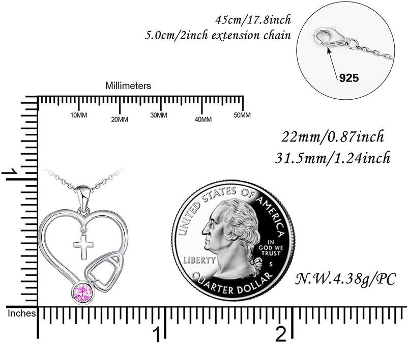 Stethoscope Cross Heart Sterling Silver Necklace