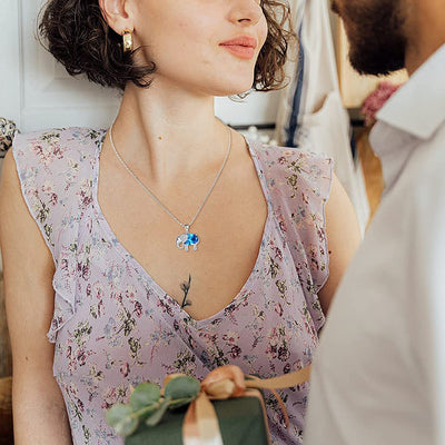 Cute Elephant Blue GEM Sterling Silver Necklace