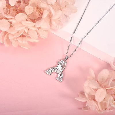 Cute Unicorn On Rainbow Sterling Silver Necklace