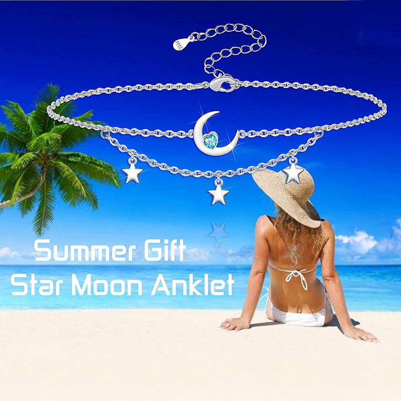 Moon Star Sterling Silver Anklet