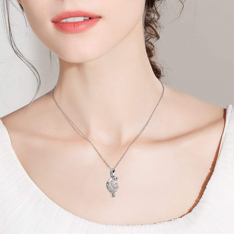 Moon With Ribbon Birthstone Heart Sterling Silver Necklace