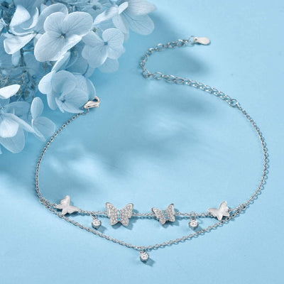 Four Butterflies Sterling Silver Anklet
