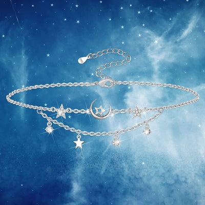 Moon And Star Sterling Silver Anklet