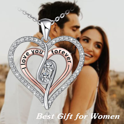 Double Heart With Double Zircon Sterling Silve Necklace