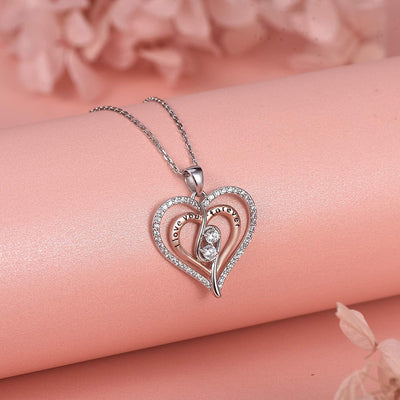 Double Heart With Double Zircon Sterling Silve Necklace