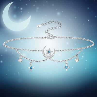 Moon and Star Sterling Silver Anklet