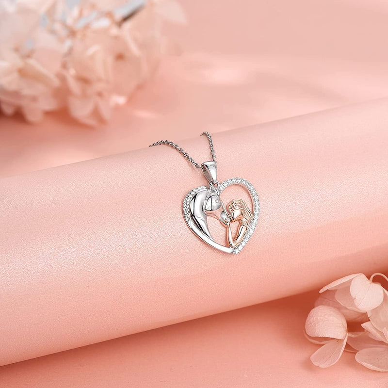 Horse And Girls Love Heart Sterling Sliver Necklace
