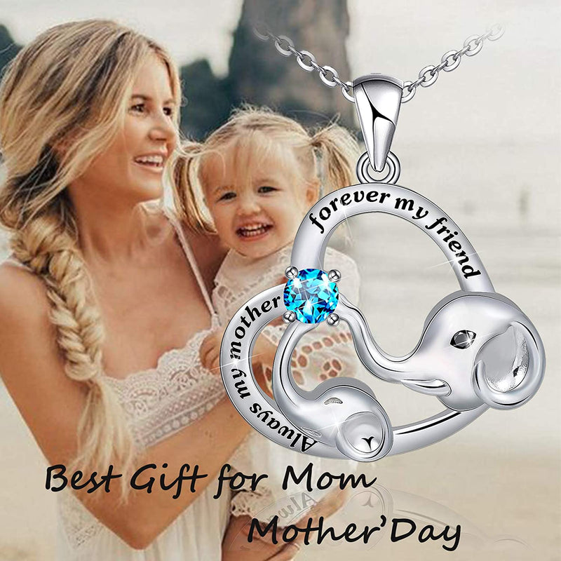 Mother and Child Elephant Sterling Silver Necklace