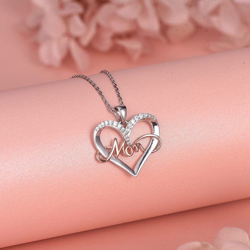 Mom Love Heart Sterling Silver Necklace