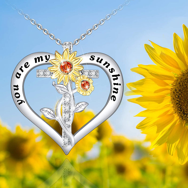 Sunflower Cross Sterling Silver Necklace