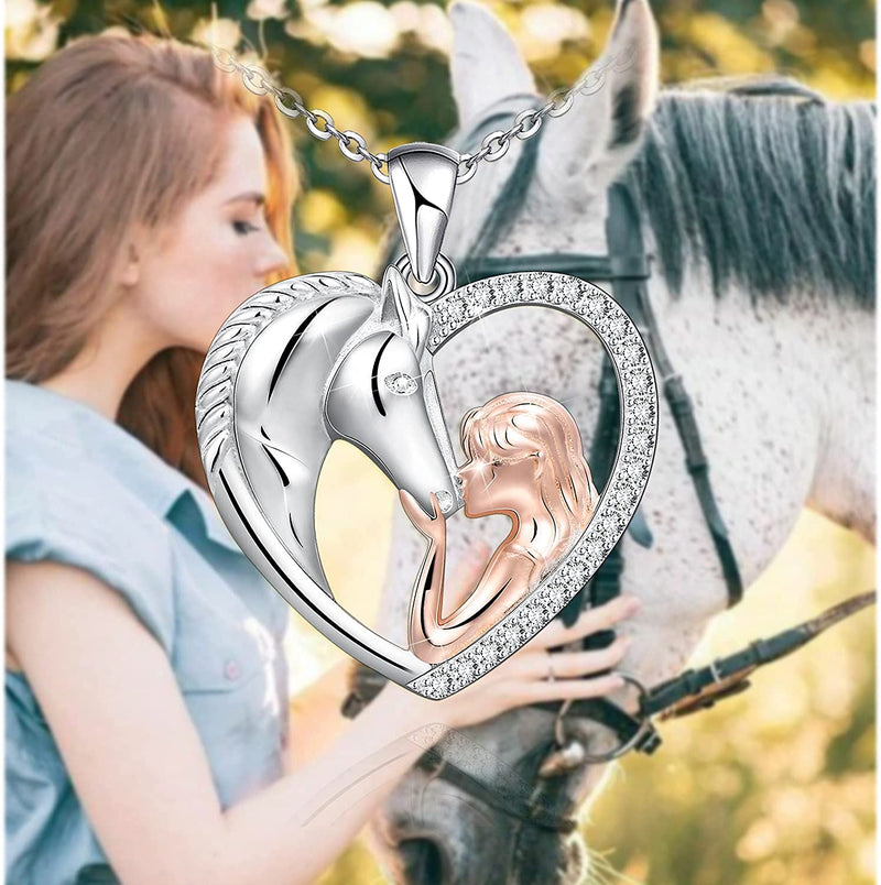 Horse And Girls Love Heart Sterling Sliver Necklace
