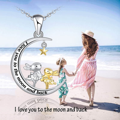 Double Rabbit Moon Sterling Silver Necklace