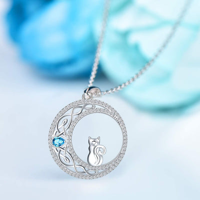 Celtic Moon Cat Sterling Silver Necklace