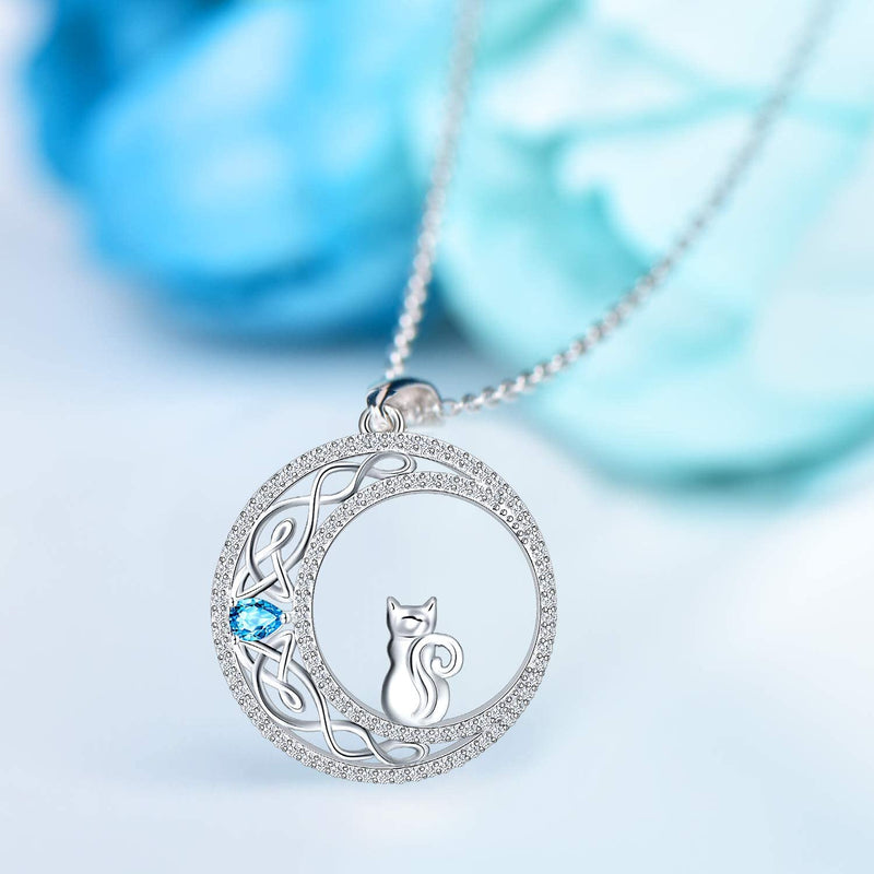 Celtic Moon Cat Sterling Silver Necklace