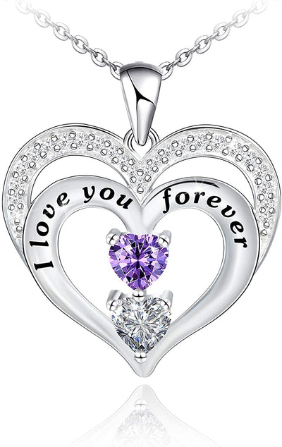 Double Heart Birthstone Sterling Silver Necklace