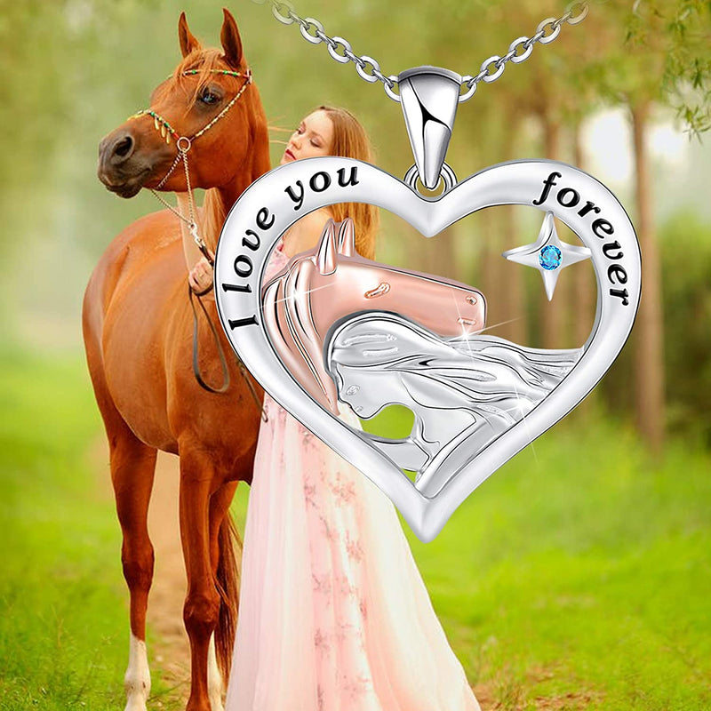 Horse And Girl Sterling Silver Heart Necklace