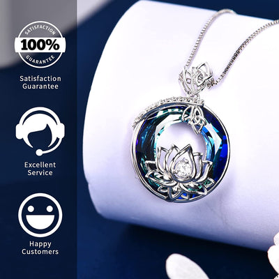 Lotus Circle Crystal Sterling Silver Necklace