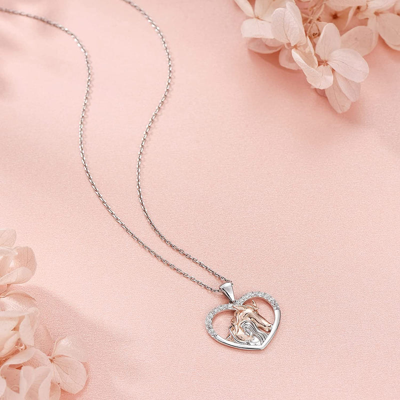 Horse And Girls Heart Sterling Sliver Necklace