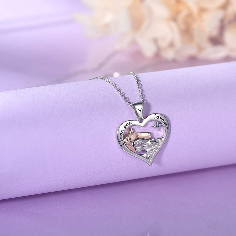 Horse And Girl Sterling Silver Heart Necklace