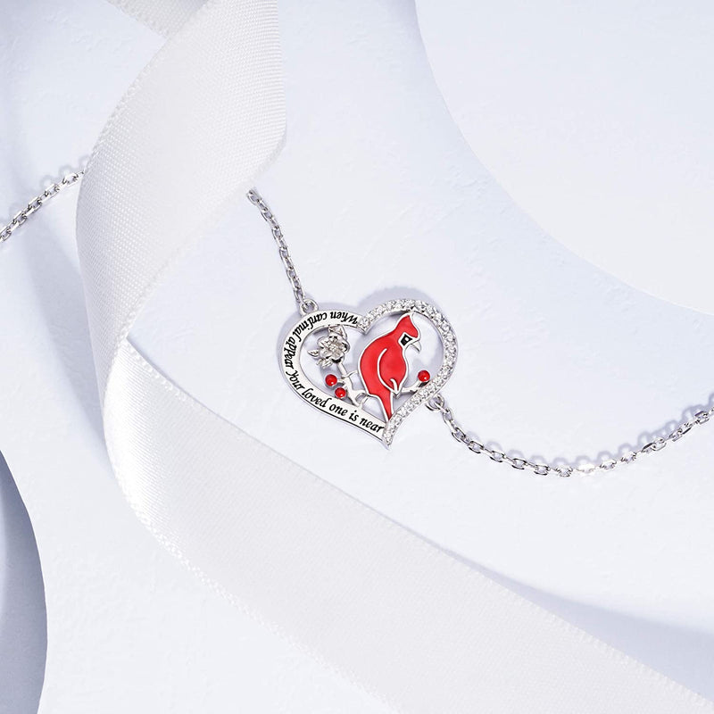 DISTANCE Red Cardinal Bird Heart Pendant Bracelet